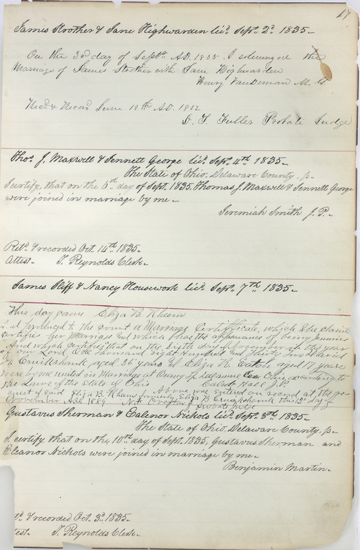 Marriage Records Vol.1 1835-1845 (p. 21)