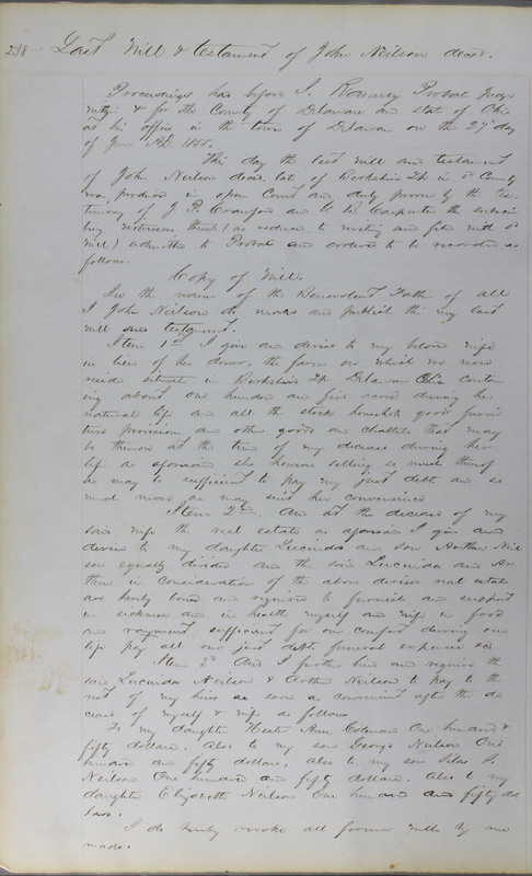 Delaware County Ohio Will Records Vol. 3 1850-1859 (p. 290)