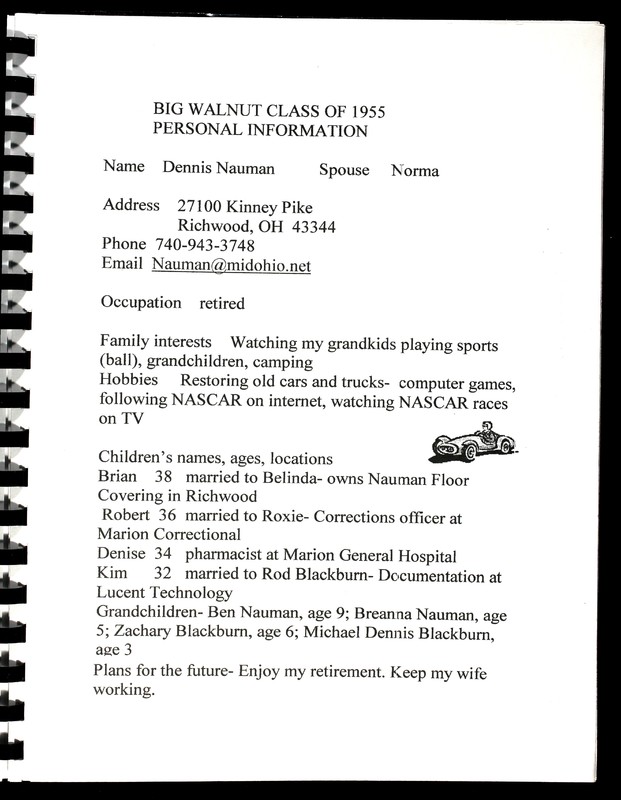 Big Walnut High School Class of 1955. [Supplement] (31)