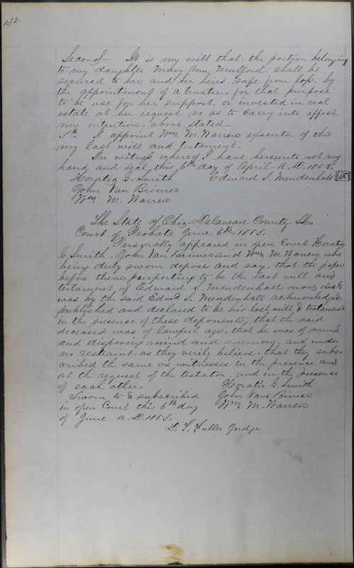 Delaware County Ohio Will Records Vol. 3 1850-1859 (p. 184)