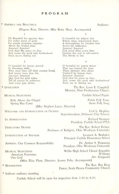 Dedication Program of Ervin F. Carlisle School (p. 3)