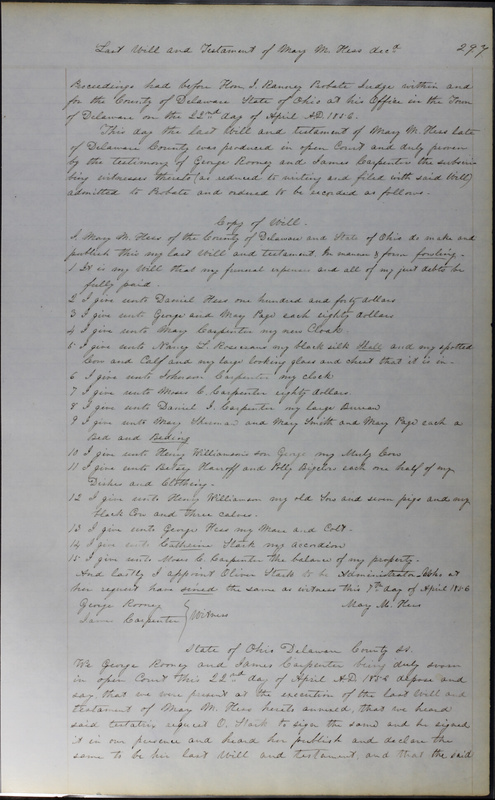 Delaware County Ohio Will Records Vol. 3 1850-1859 (p. 349)