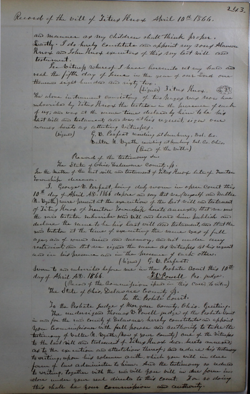 Delaware County Ohio Will Records Vol. 4 1859-1869 (p. 275)