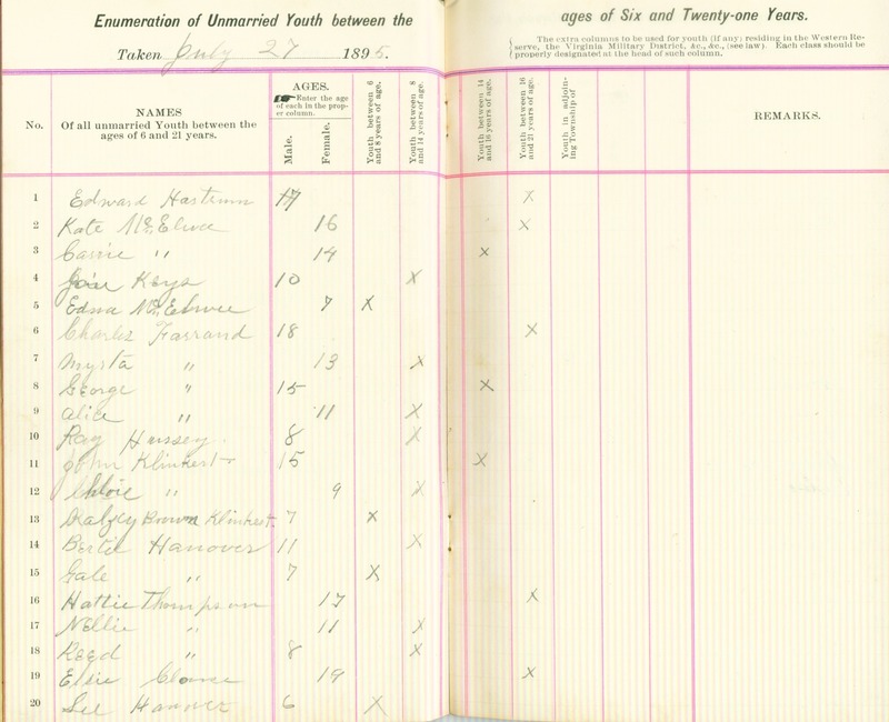 Harlem Township Enumeration of Youth Sub-District 3, July 27, 1895 (p. 4)