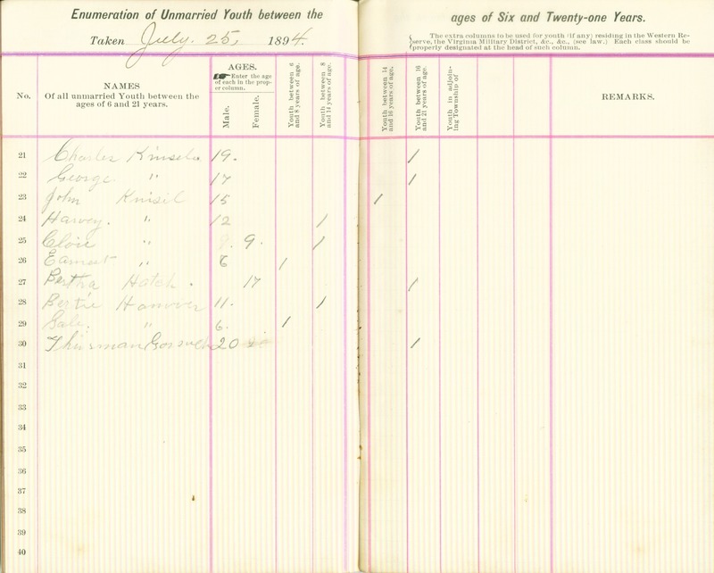 Harlem Township Enumeration of Youth Sub-District 3, July 25, 1894 (p. 5)