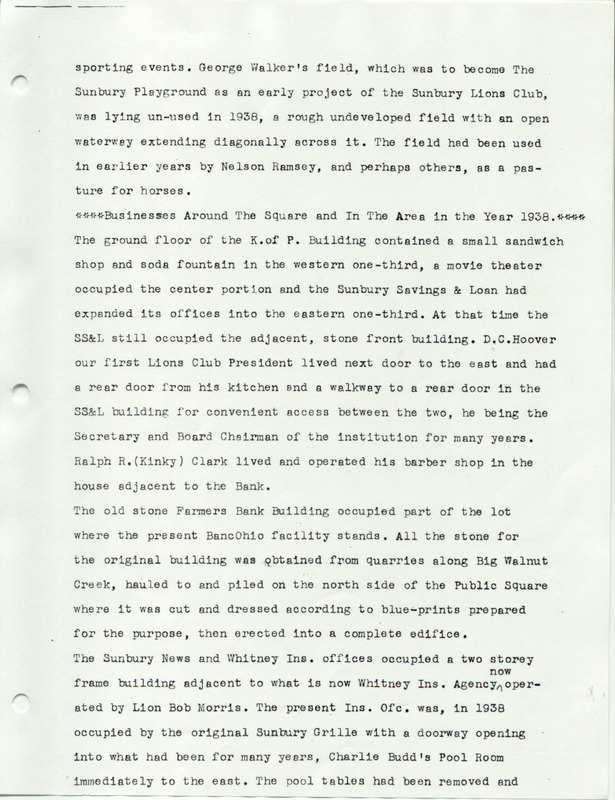 The Sunbury and Galena Communities and how they were in 1938 when Sunbury Lions Club Originated (p. 2)