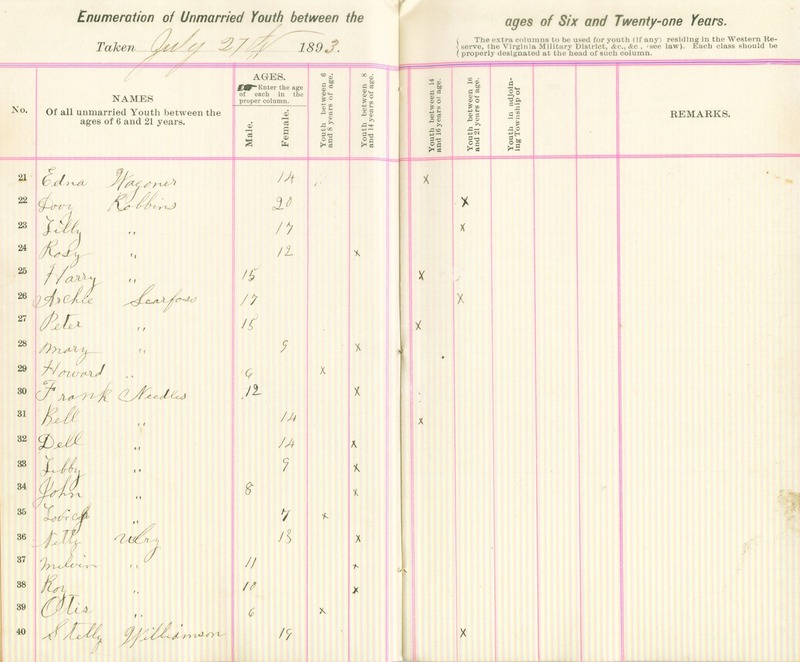 Harlem Township Enumeration of Youth Sub-District 5, July 27th, 1893 (p. 5)