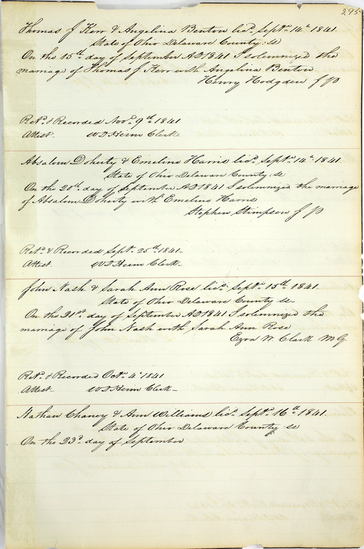 Marriage Records Vol.1 1835-1845 (p. 299)