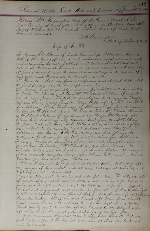 Delaware County Ohio Will Records Vol. 5 1869-1876 (p. 152)