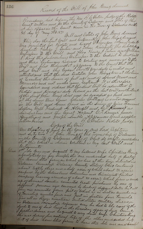 Delaware County Ohio Will Records Vol. 5 1869-1876 (p. 169)