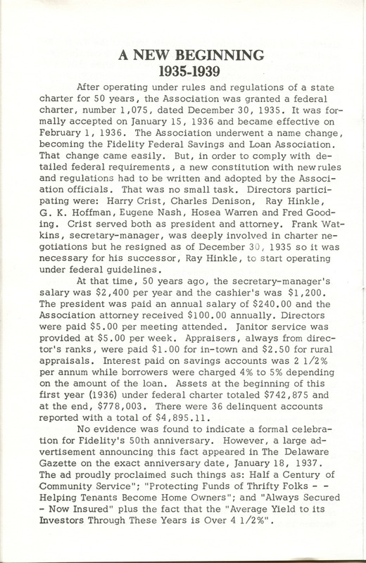 Fidelity Federal Savings and Loan Association 100 Years (p. 11)