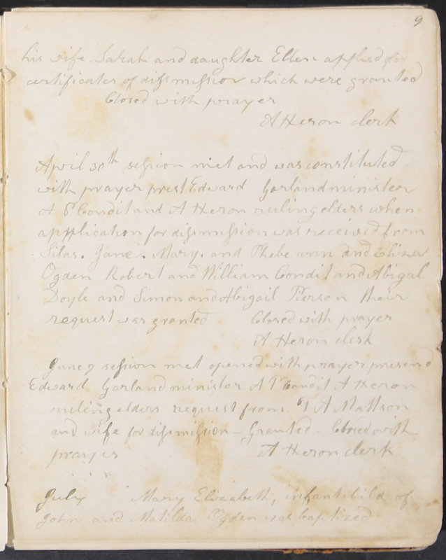 Sessional Records of the 1st Presbyterian Church of Trenton, Delaware Co., Ohio, 1831 (p. 15)