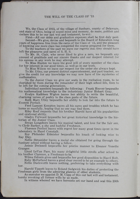 Annual of the Sunbury High School, Sunbury, Ohio. 1915 (p. 8)