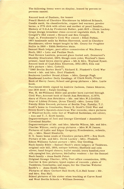 Berlin Township Program of the Delaware County Historical Society (p. 2)