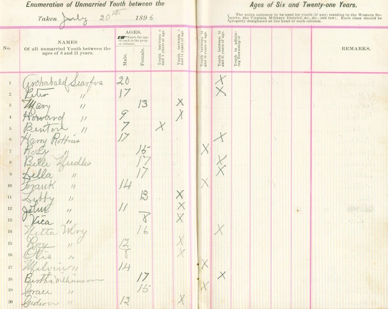 Harlem Township Enumeration of Youth Sub-District 5, July 20, 1896 (p. 4)