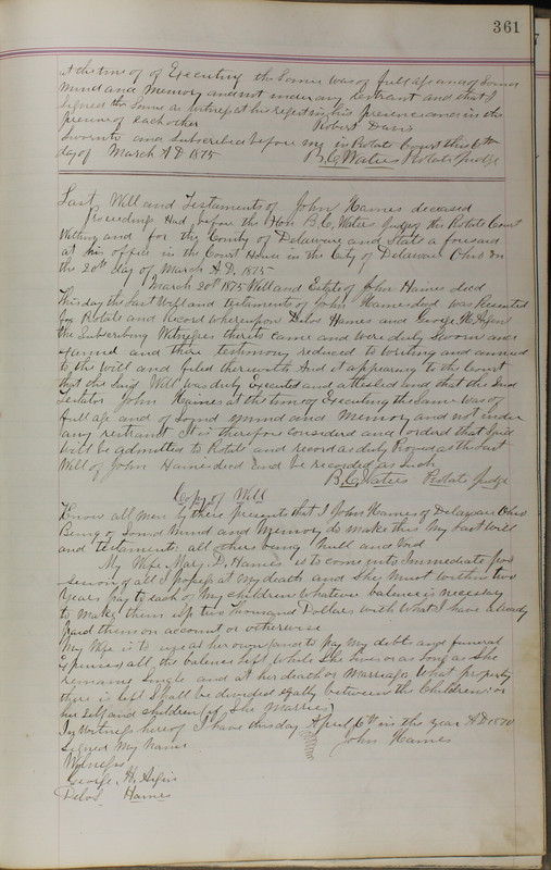 Delaware County Ohio Will Records Vol. 5 1869-1876 (p. 394)