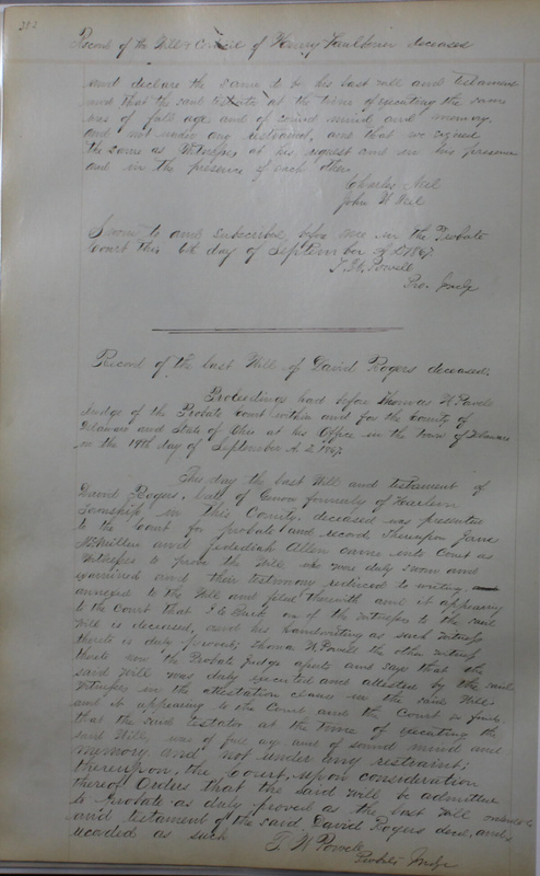 Delaware County Ohio Will Records Vol. 4 1859-1869 (p. 384)