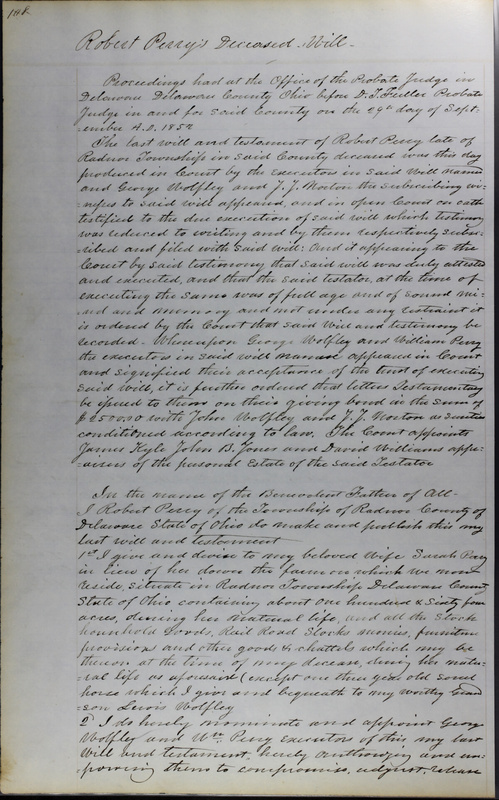 Delaware County Ohio Will Records Vol. 3 1850-1859 (p. 160)