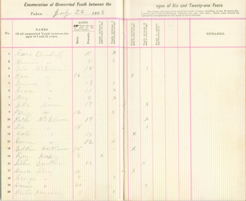 Harlem Township Enumeration of Youth Sub-District 3, July 26th, 1893 (p. 4)