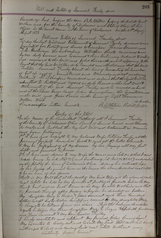 Delaware County Ohio Will Records Vol. 5 1869-1876 (p. 316)