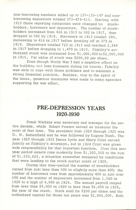 Fidelity Federal Savings and Loan Association 100 Years (p. 9)