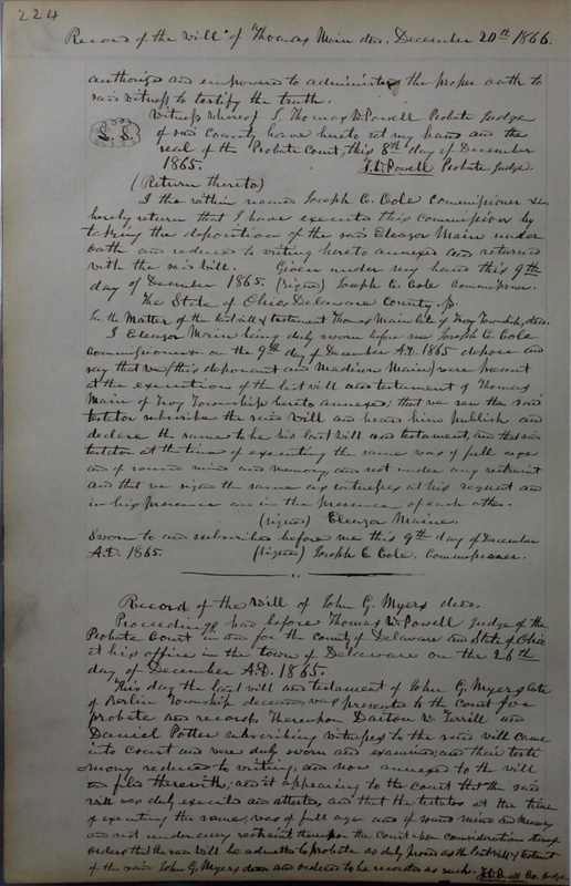 Delaware County Ohio Will Records Vol. 4 1859-1869 (p. 256)