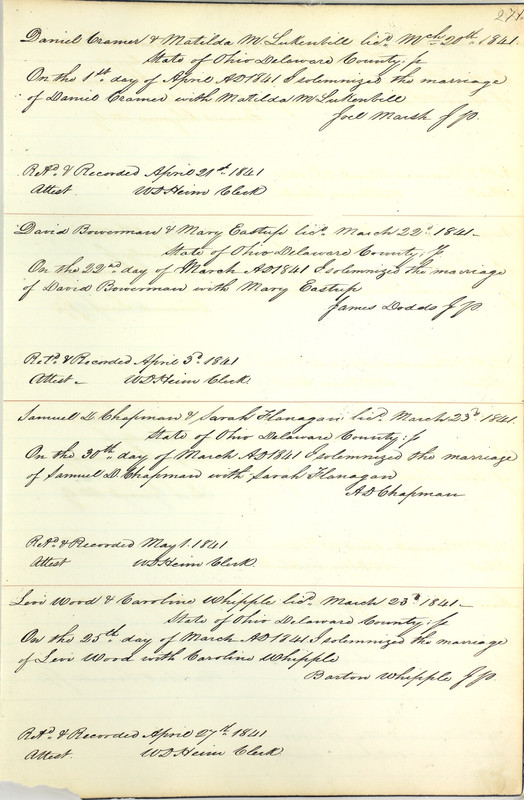 Marriage Records Vol.1 1835-1845 (p. 275)