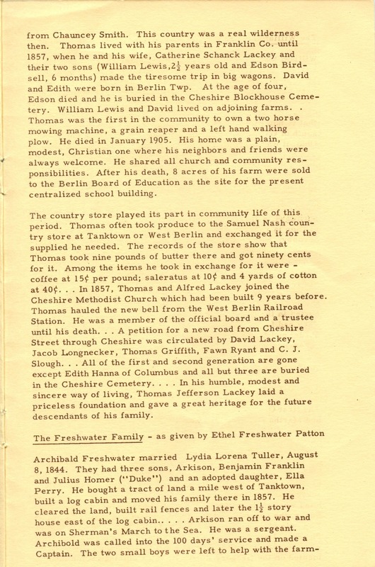 Berlin Township Program of the Delaware County Historical Society (p. 11)