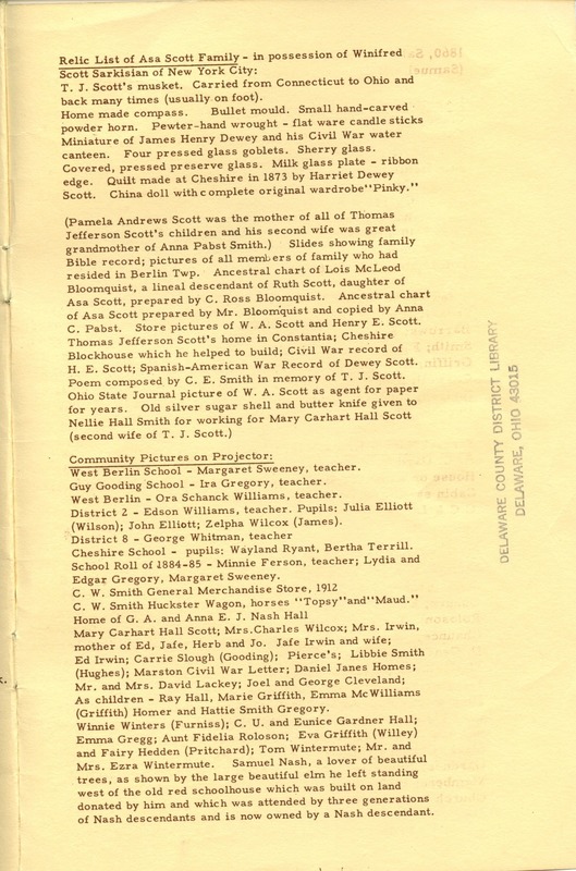 Berlin Township Program of the Delaware County Historical Society (p. 15)