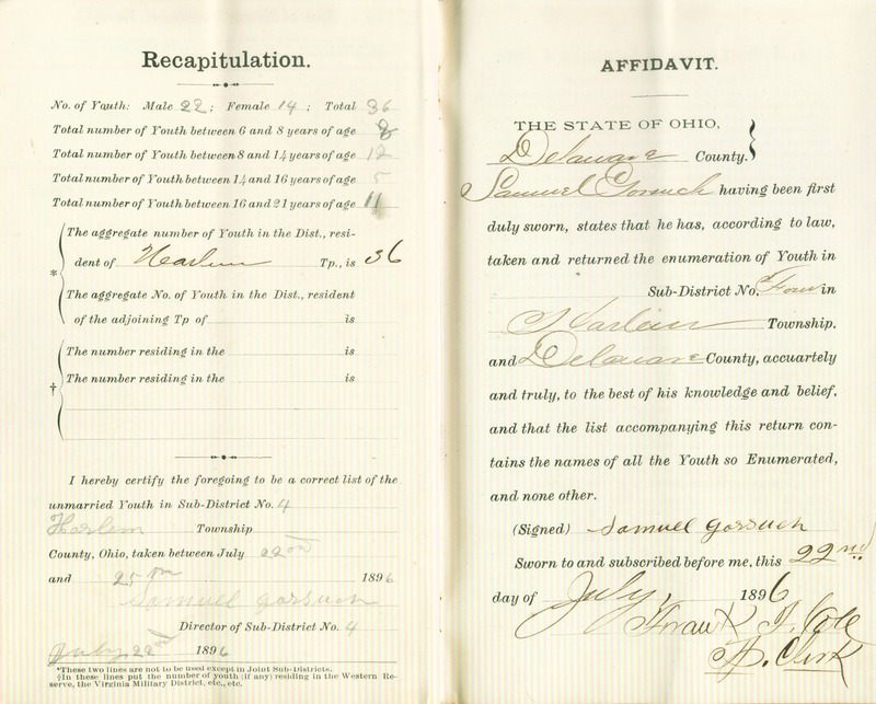 Harlem Township Enumeration of Youth Sub-District 4, July 22nd, 1896 (p. 6)