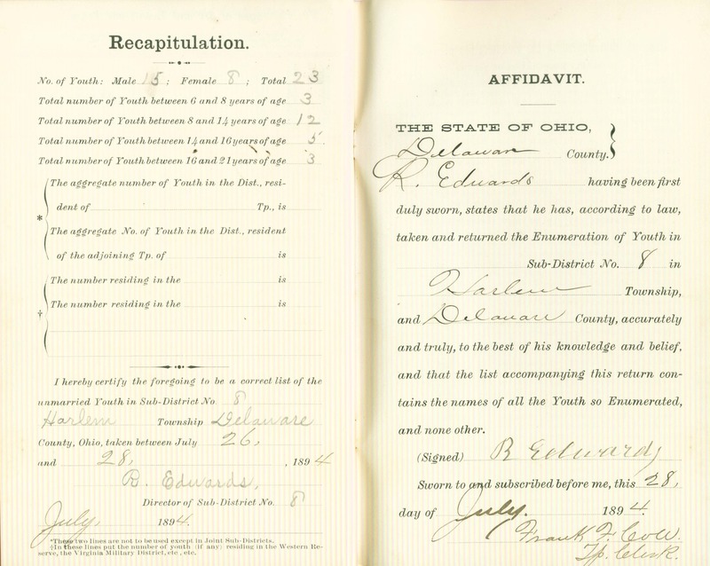 Harlem Township Enumeration of Youth Sub-District 8, July 26, 1894 (p. 6)