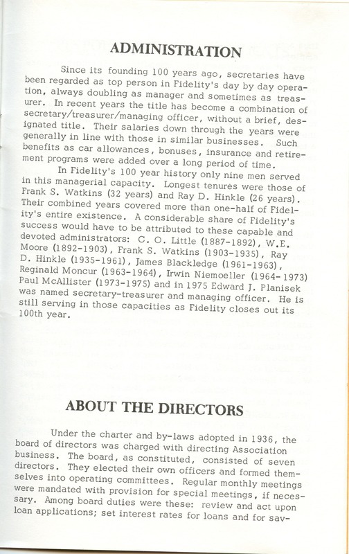 Fidelity Federal Savings and Loan Association 100 Years (p. 26)