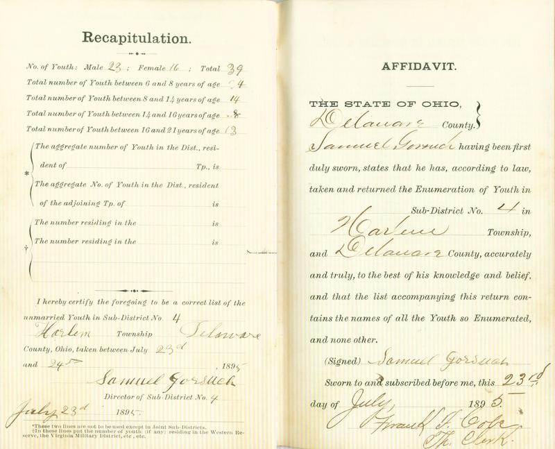 Harlem Township Enumeration of Youth Sub-District 4, July 23th, 1895 (p. 6)