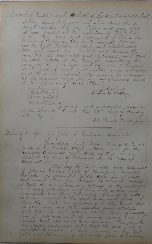 Delaware County Ohio Will Records Vol. 4 1859-1869 (p. 354)