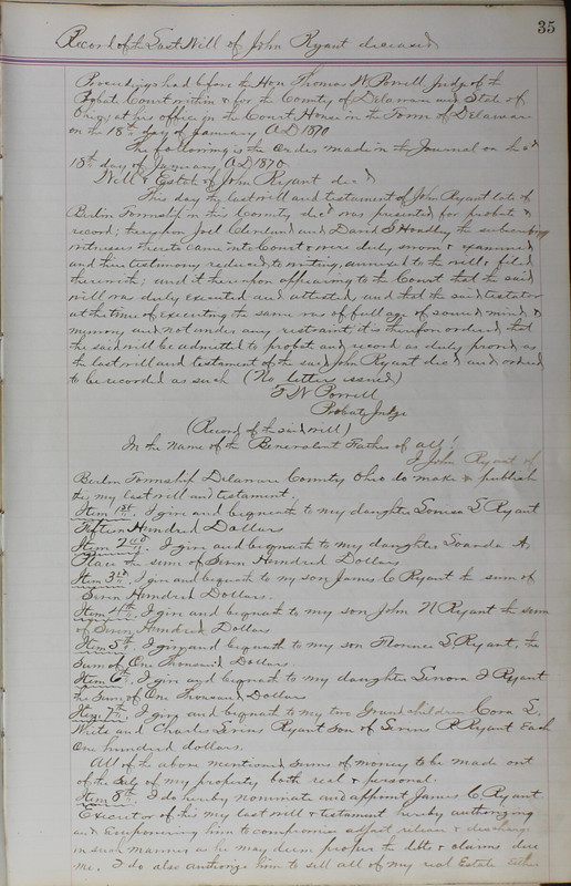 Delaware County Ohio Will Records Vol. 5 1869-1876 (p. 68)